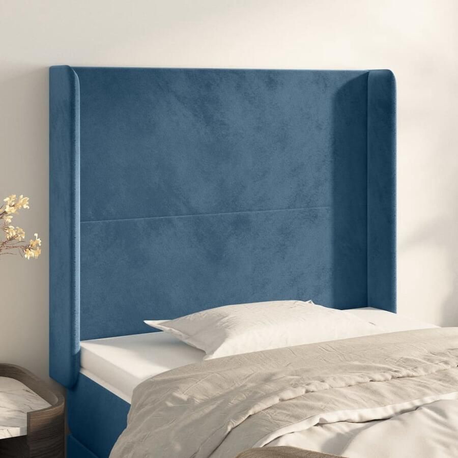 VidaXL Donkerblauw Fluwelen Hoofdbord 93x16x128 cm Hoofdboard Hoofdkussen Velvet Blauw Tweepersoonsbed King Size Bed Bedroom Decor Slaapkamers - Foto 2
