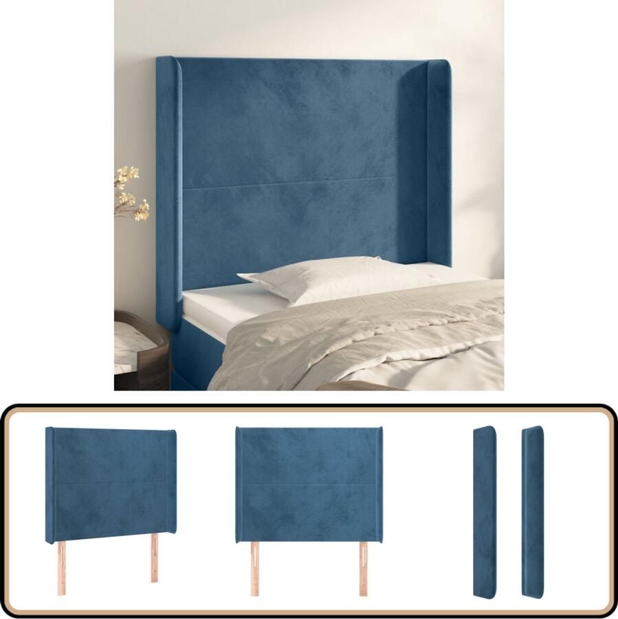 VidaXL Donkerblauw Fluwelen Hoofdbord 93x16x128 cm Hoofdboard Hoofdkussen Velvet Blauw Tweepersoonsbed King Size Bed Bedroom Decor Slaapkamers