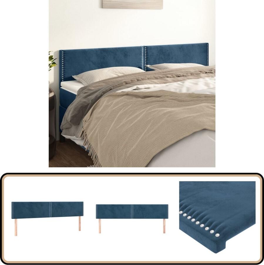VidaXL Hoofdborden 2 st Fluweel Donkerblauw 90x78 cm Hoofd Bord Hoofdeinde Bed Accessoires Velvet Blauw Klassiek Adjustable Height
