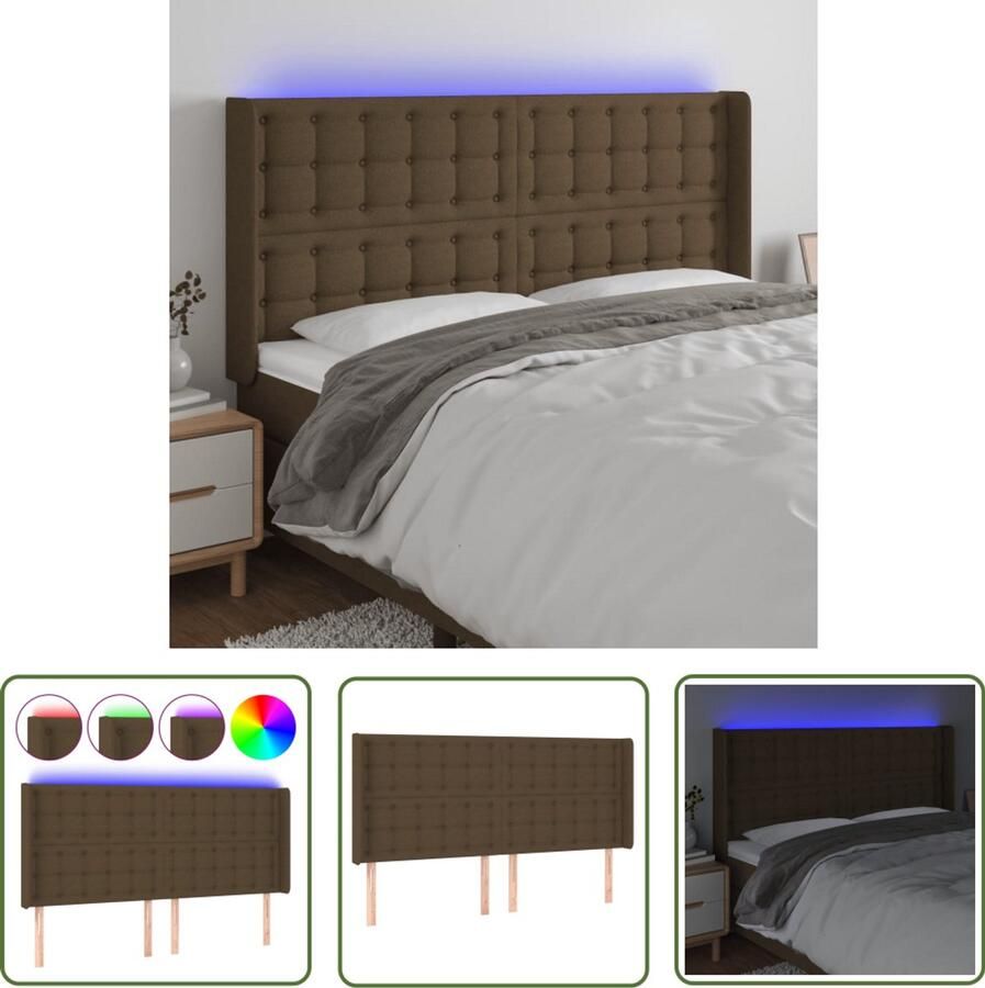 The Living Store Hoofdbord LED-hoofdbord 183x16x118 128 cm Donkerbruin Hoofd Bord Led Hoofdbord Met Led Headboard Met Licht Led Lampen Voor Slaapkamer Hoofdbord Bruin