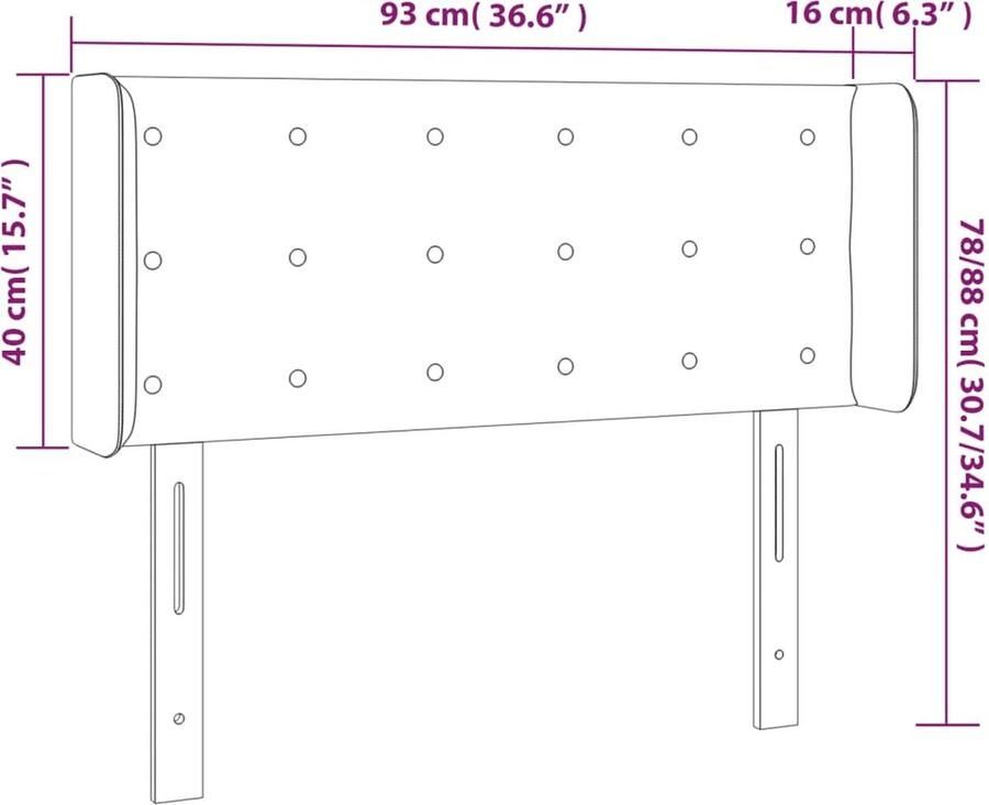 The Living Store Hoofdbord met randen 93x16x78 88 cm stof donkerbruin Hoofd Bord Hoofdeinde Beddecoratie Slaapkamers Donkere Kleuren - Foto 2