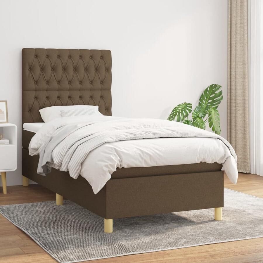 VidaXL Boxspring Donkerbruin 100x200 cm Inclusief Matras Boxspringbed Pocketvering Donkere Bruine Kleur Tweepersoonsbed Middelhard Matras Slaapkamer Meubilair - Foto 2