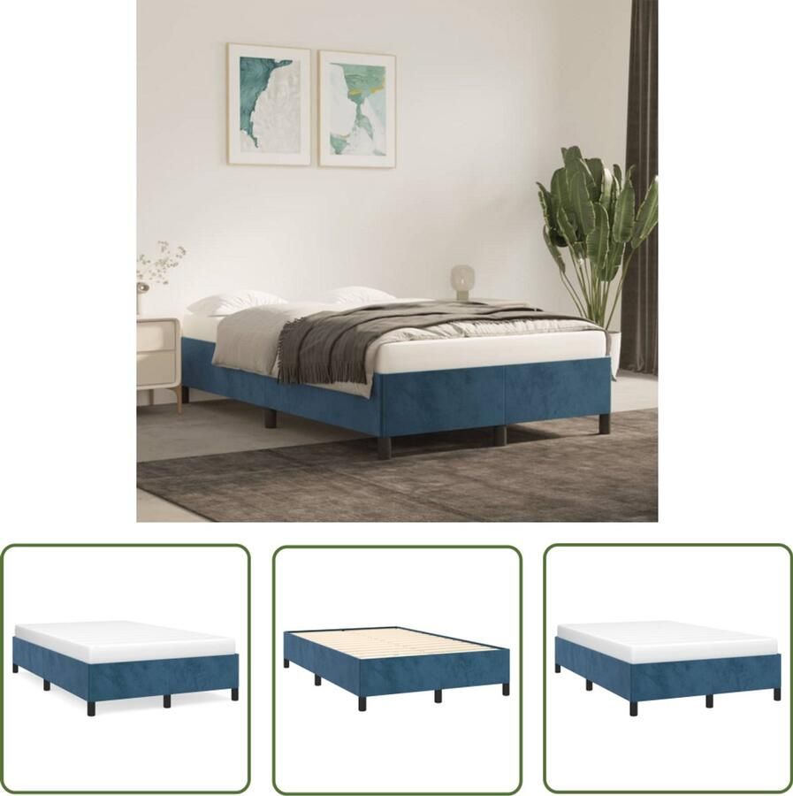 VidaXL Donkere Blauwe Bed Fluweel Bed Bedframe zonder matras 120x190 cm fluweel donkerblauw Tweepersoons Bed Boxspring Bed Frame