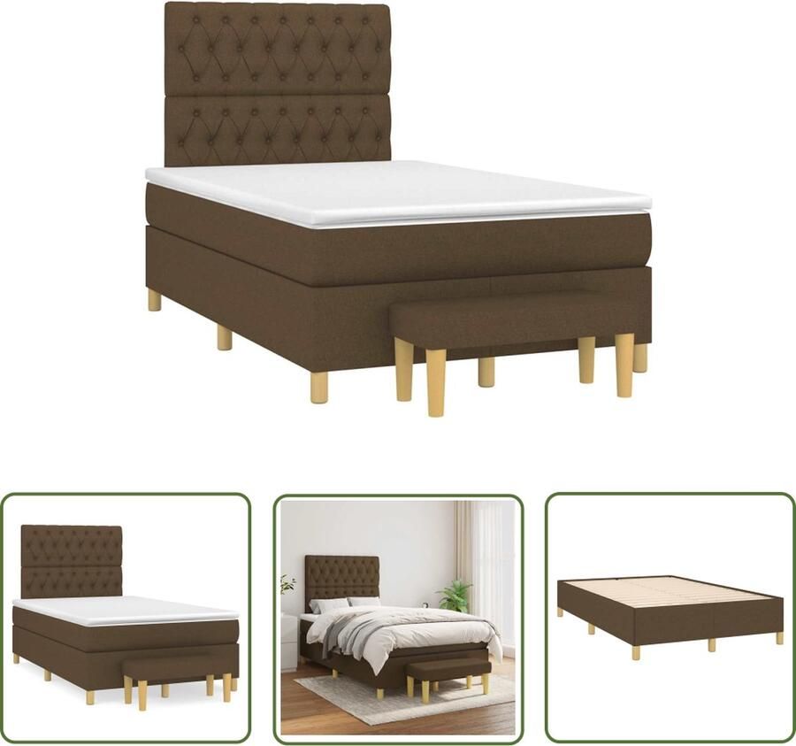 The Living Store Boxspring met matras stof donkerbruin 120x190 cm Boxspringbed Donkere Bruine Boxspring Frame Slaapcomfort Pocketed Veren Matras