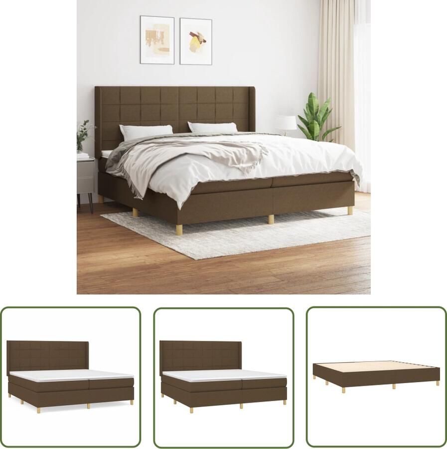 The Living Store Boxspringbed Donkerbruin 203x203x118 128cm Pocketvering matras Middelharde ondersteuning Huidvriendelijk topmatras Boxspringbed Donkere Bruine Boxspring Tweepersoons Bed Pocketveer Matras Middelhard Matras