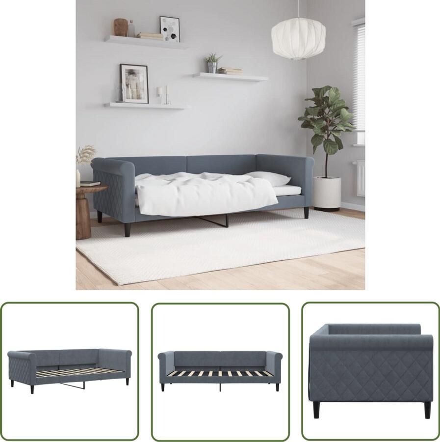 VidaXL Slaapbank 90x190 cm fluweel donkergrijs Slaapbank Donkere Grijze Bank Lounge Bank Tweepersoons Bank Multifunctionele Bank