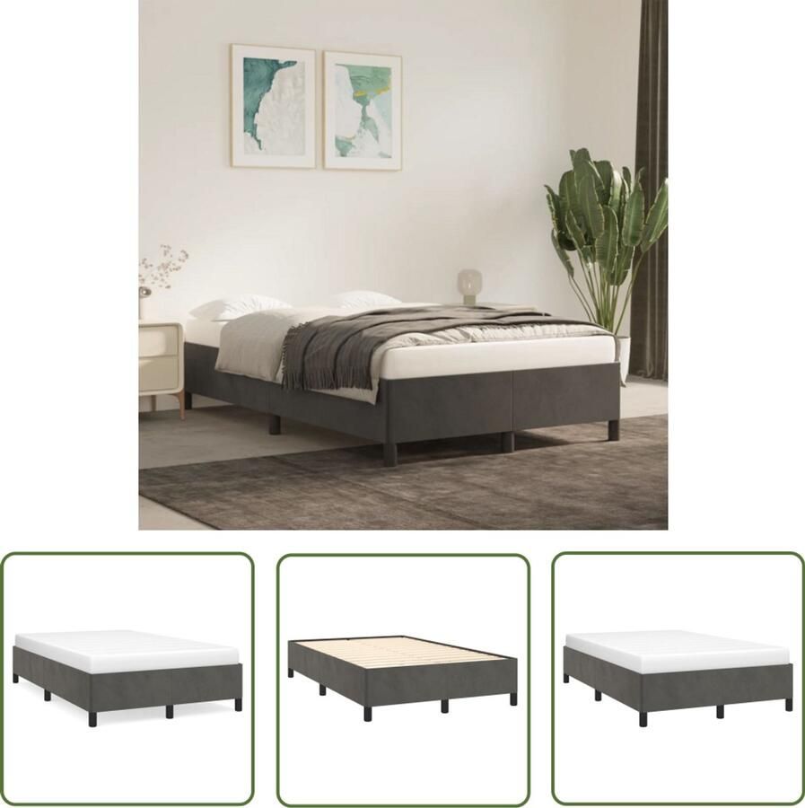 VidaXL Luxe Bed Frame Comfortabel Bed Bedframe zonder matras 120x190 cm fluweel donkergrijs Fluweel Bed Grijs Bed Tweepersoons Bed