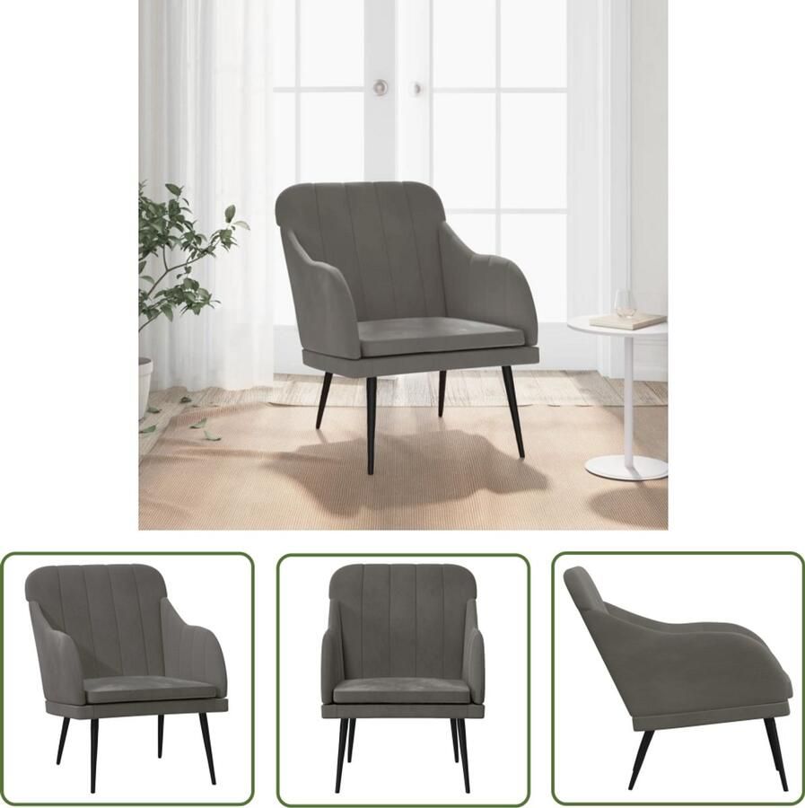 VidaXL Fauteuil 63x76x80 cm fluweel donkergrijs Luxe Fauteuil Donkere Grijze Fauteuil Fluweelfauteuil Comfortabele Stoel Fauteuils Kopen
