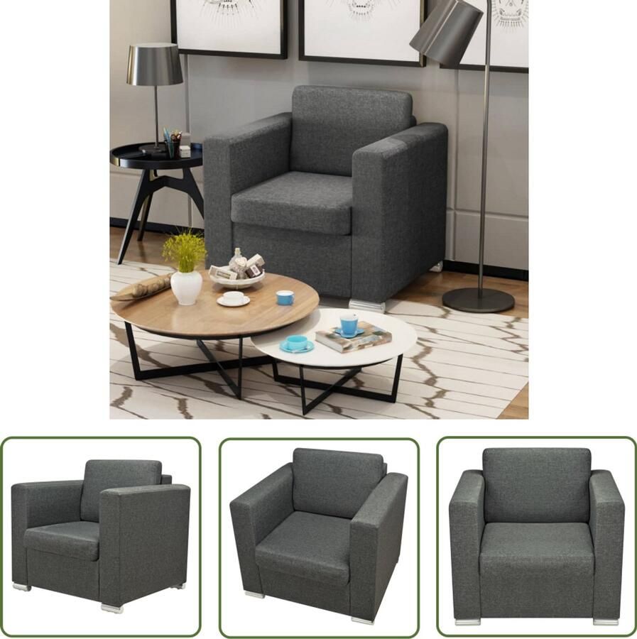 The Living Store Fauteuil stof donkergrijs Fauteuil Donkere Grijze Fauteuil Comfortabele Fauteuil Lounge Fauteuil Salontafel