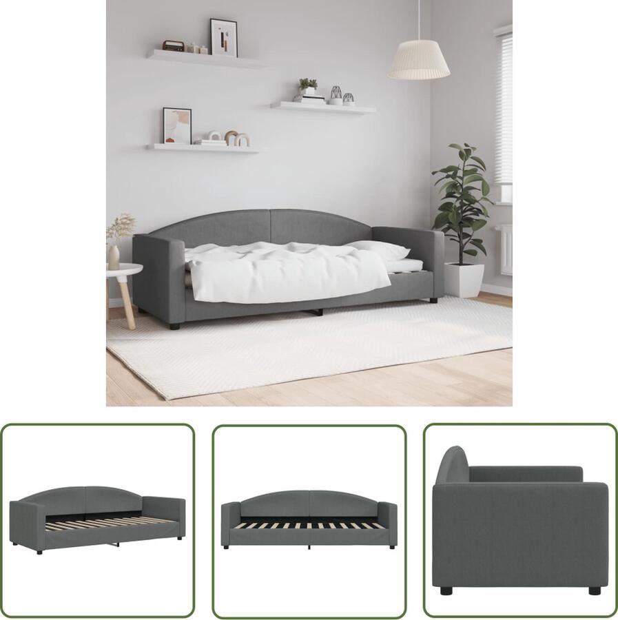 The Living Store Slaapbank Donkergrijs 223 x 90 x 75 (B x D x H) Dag- en logeerbed Stof Metaal Matras niet inbegrepen Slaapbank Donkere Grijze Meubels Tweepersoonsbed Daybed Lounge Sofa