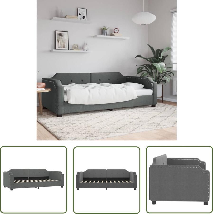 The Living Store Slaapbank Donkergrijs 223 x 100 x 66.5 cm Stof Metaal en Massief hout Slaapbank Donkere Grijze Meubels Tweepersoons Bed Daybed Multifunctioneel Meubel
