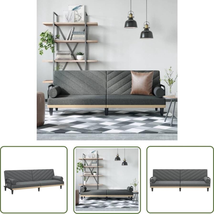 The Living Store Slaapbank Donkergrijs Stof Verstelbare rugleuning Comfortabele zit Praktische rolkussens Stevig frame 205x89x70cm Slaapbank Donkere Grijze Sofa Comfortabele Bank Tweepersoons Bed Multifunctioneel Meubel - Foto 3