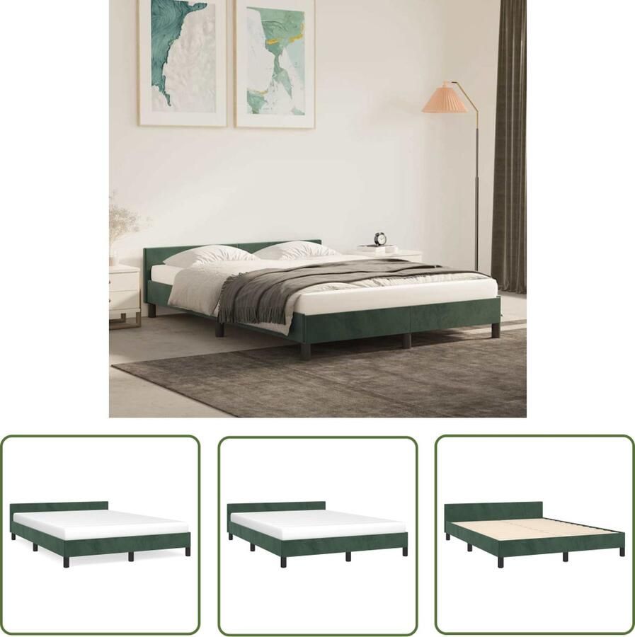The Living Store Bedframe Fluweel Donkergroen 193 x 143 x 50 cm Inclusief montagehandleiding Fluweel Bed Donkere Groene Bed Tweepersoons Bed Boxspring Bed Slaapcomfort