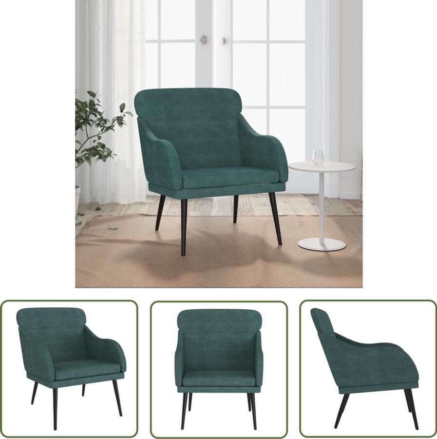 VidaXL Fauteuil 63x76x80 cm fluweel donkergroen Comfortabele Fauteuil Donkere Groene Fauteuil Fluweelfauteuils Lounge Chair Designfauteuil