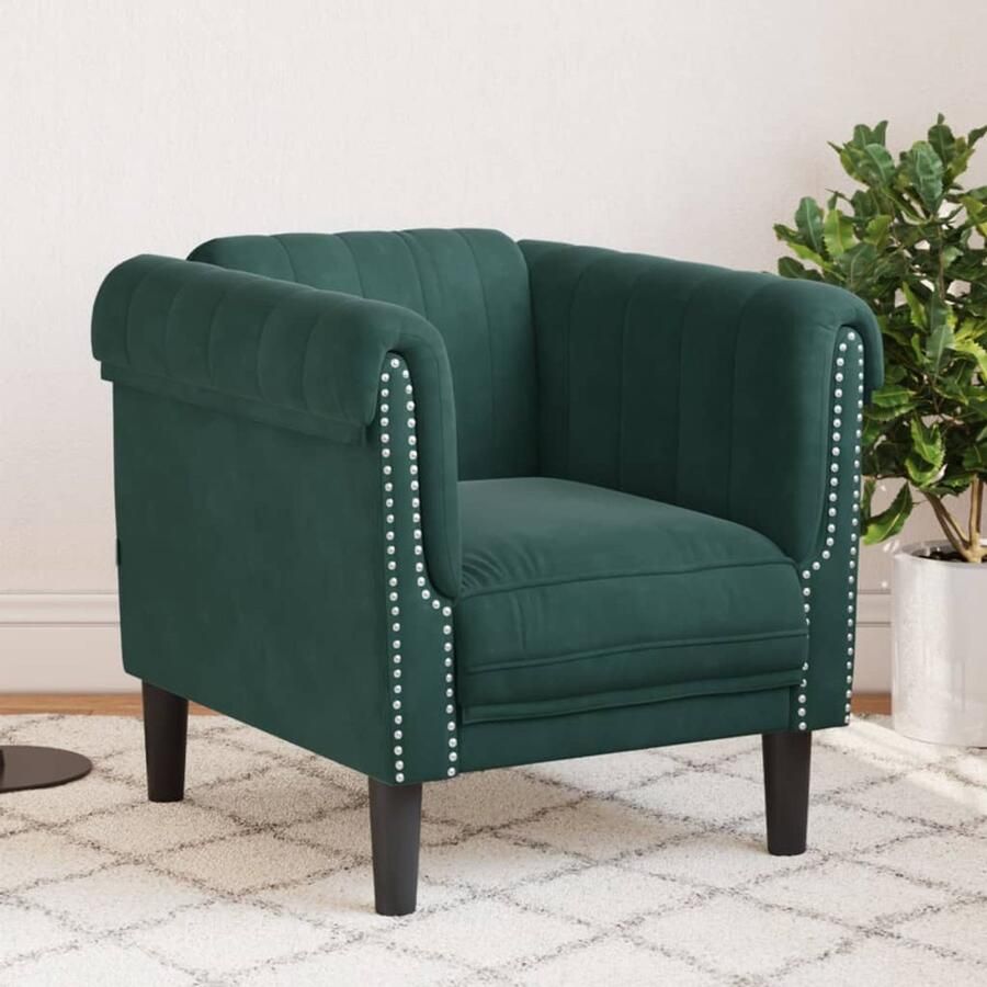 VidaXL Fauteuil fluweel donkergroen Fluwelen Fauteuil Donkere Groene Fauteuil Lounge Stoel Eetkamerstoel Salontafel