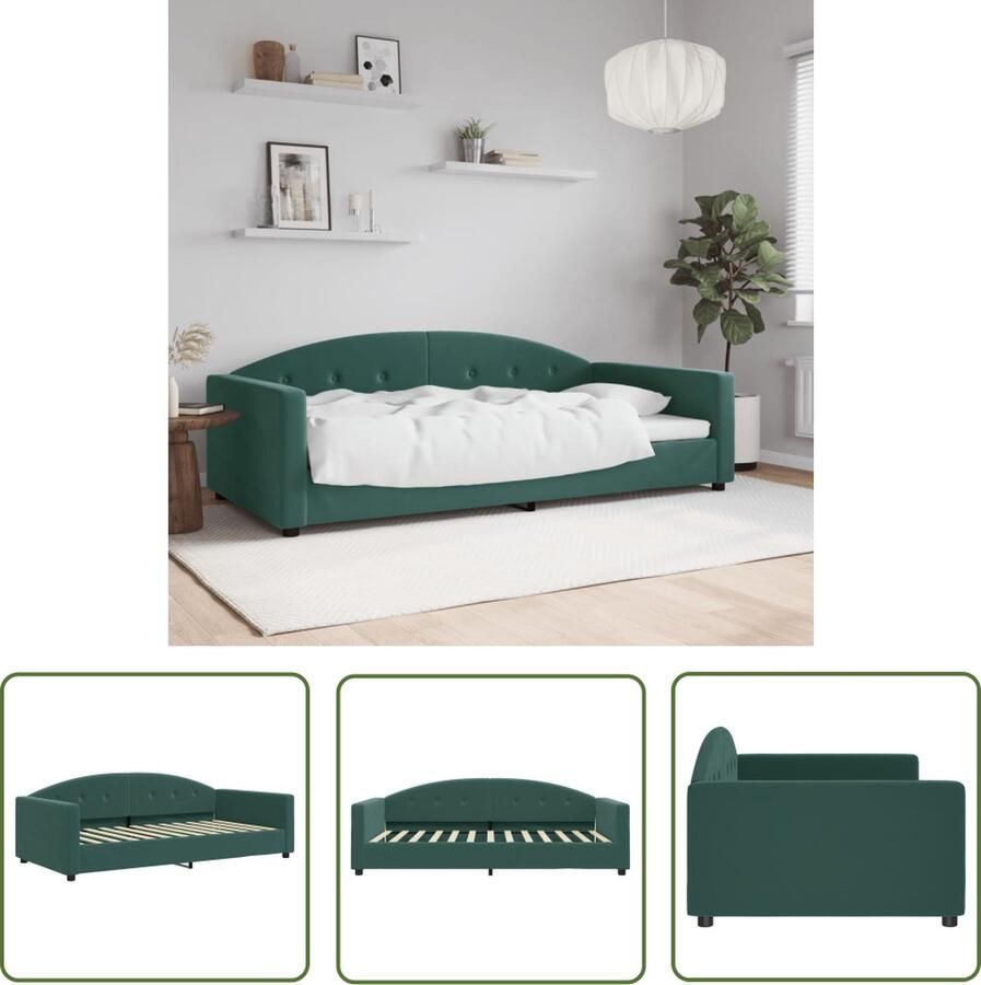 The Living Store Slaapbank Donkergroen Fluweel 222x110x75cm Veelzijdig en comfortabel Slaapbank Donkere Groene Meubels Fluwelen Sofa Tweepersoons Bed Multifunctionele Bank