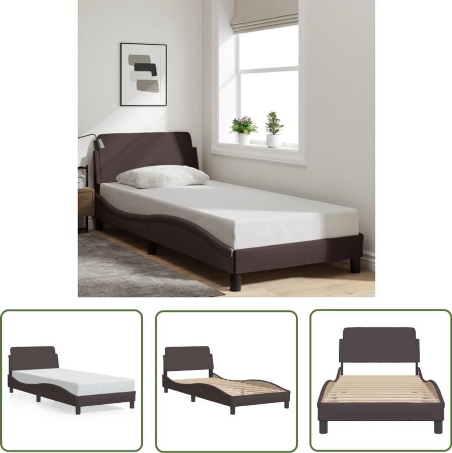 VidaXL Bedframe Dover 90x200 cm stof donkerbruin Bedframe Donkere Houten Bed Bruine Bed Tweepersoonsbed Boxspring Bed