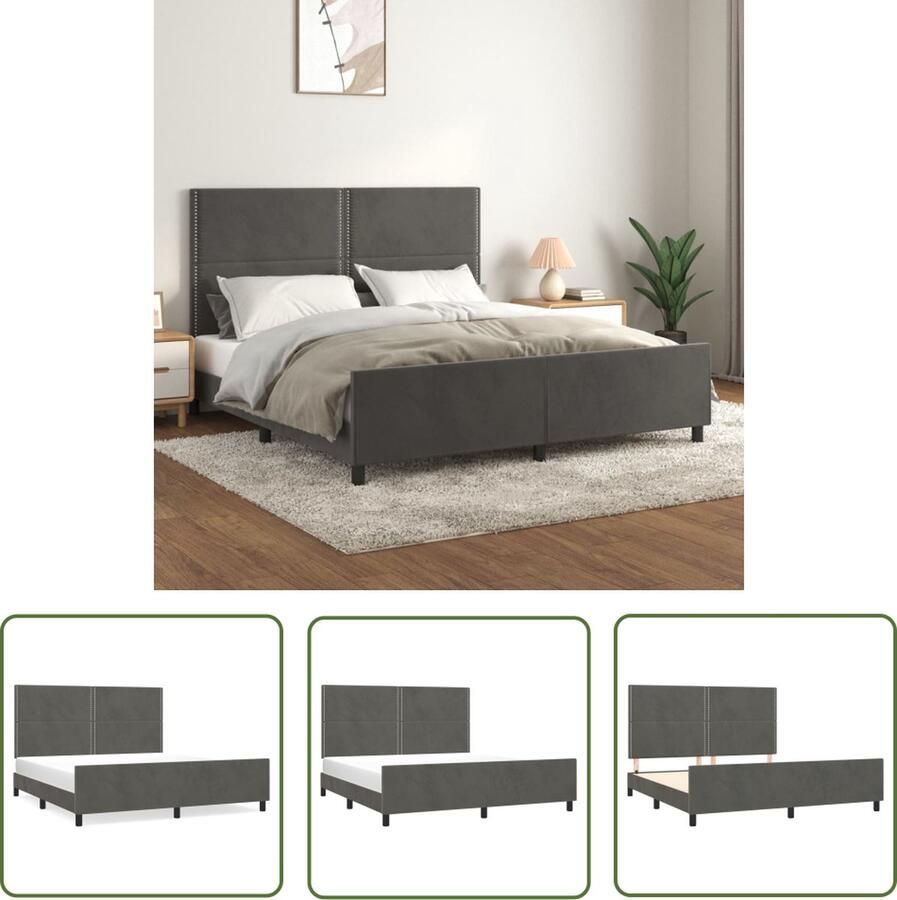 The Living Store Bedframe Donkergrijs Fluweel Verstelbaar hoofdeinde Ondersteunende poten Multiplex lattenbodem Comfortabele ondersteuning 203x186x118 128cm Bed Frame Donkere Kleur Fluweel Bed Tweepersoons Bed Boxspring Bed