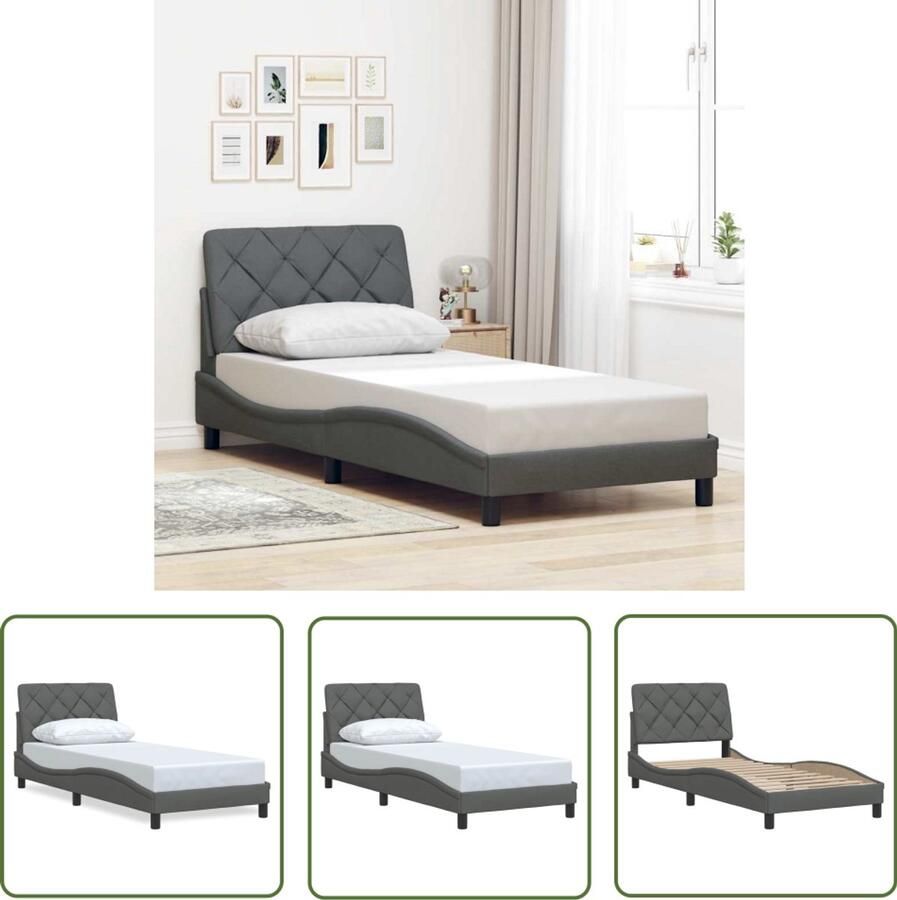 VidaXL Donkere Kleur Bed Frame Bedframe zonder matras 80x200 cm stof donkergrijs Houten Bedframe Tweepersoons Bed Boxspring Bed