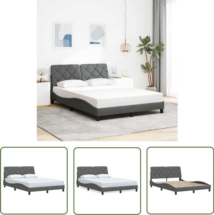 VidaXL Donkere Kleur Bed Frame Bedframe zonder matras stof donkergrijs 140x190 cm Slaapcomfort Hoofdbord Lederlook