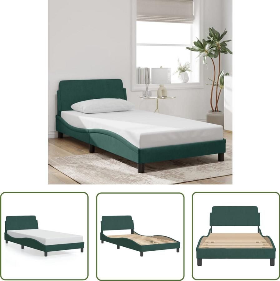 VidaXL Donkere Kleuren Bed Fluweel Bed Bedframe Dover 100x200 cm fluweel donkergroen Tweepersoons Bed Boxspring Bed Stapelbaar Bed