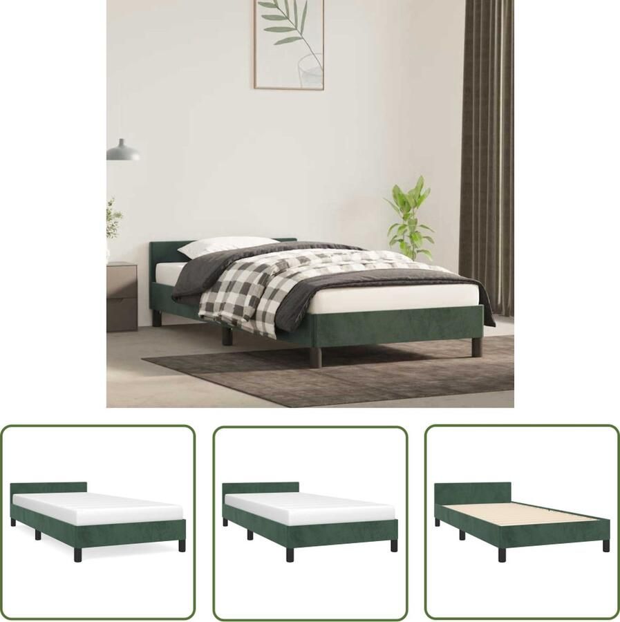 The Living Store Bedframe Donkergroen 193x93x50 cm Zacht fluweel Ondersteunende poten Multiplex lattenbodem Matras niet inbegrepen Geschikte matras- 90x190 cm Bed Frame Donkere Kleuren Velvet Bed Tweepersoons Bed Boxspring Bed