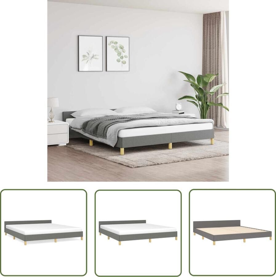 The Living Store Bedframe met hoofdeinde stof donkergrijs 180x200 cm Bedframe Met Hoofdeinde Bedframes Met Hoofdeindes Bed Slaapmeubel Ledikant Bedbodem Tweepersoonsbed Bedden Slaapmeubels Slaapmeubelen Slaapmeubilair