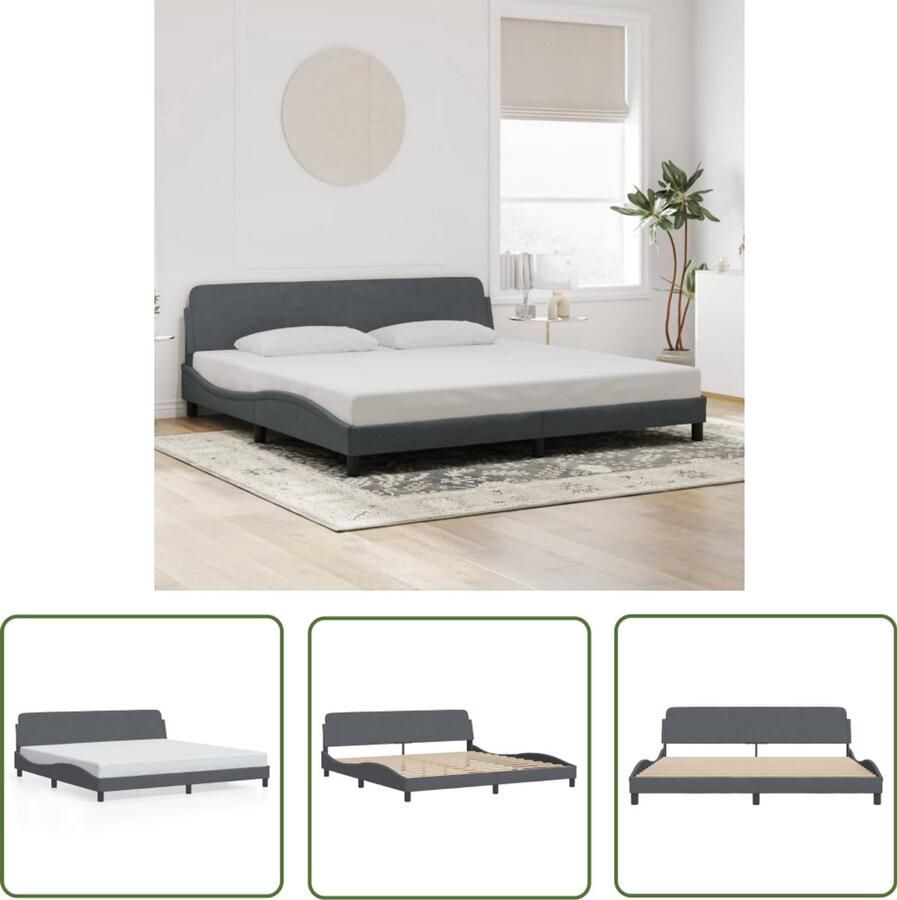 VidaXL Donkere Kleuren Bedframe Dover 200x200 cm fluweel donkergrijs Luxe Bed Fluweel Bed Groot Bed