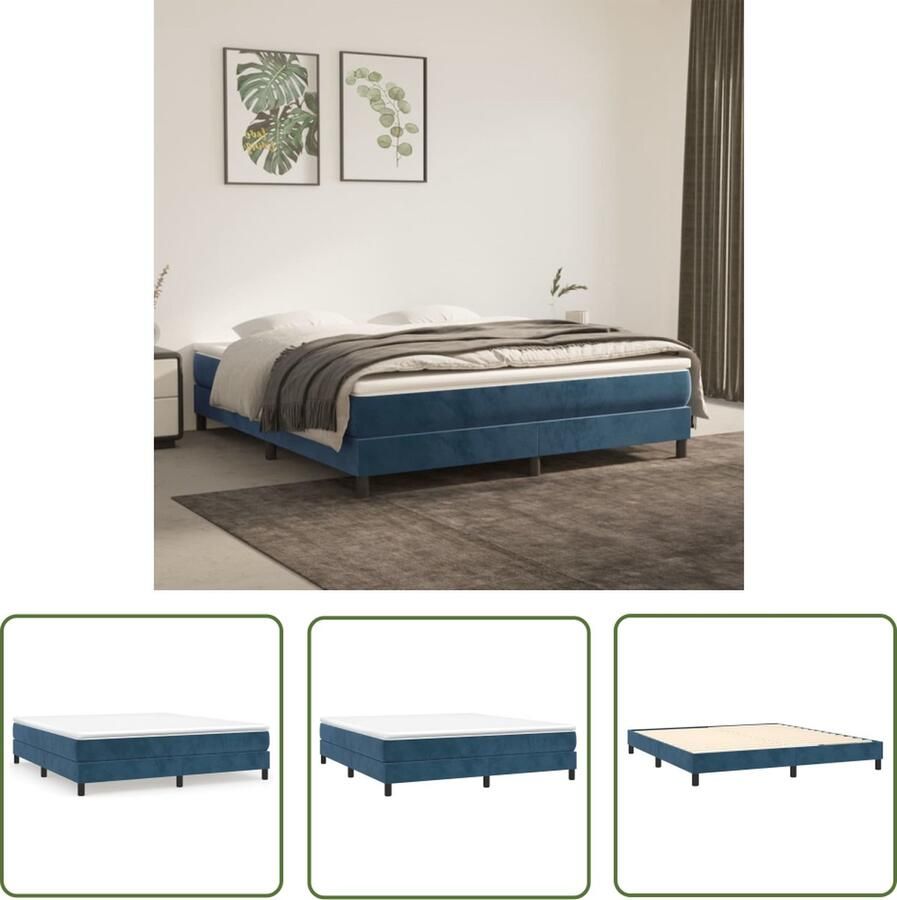 The Living Store Boxspringframe Donkerblauw 203 x 160 x 25 cm Stof (100% polyester) Boxspring Frame Donkere Kleuren Tweepersoons Bed Velvet Bedframe Slaapkamer Meubilair