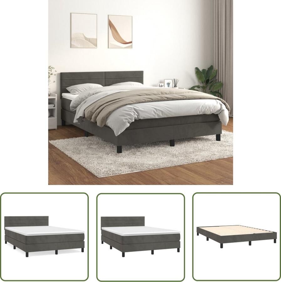 The Living Store Boxspringbed Donkergrijs Stof 140x190x78 88 cm Fluweel topmatras Boxspring Donkere Kleuren Velvet Bed Tweepersoonsbed Boxspring Kopen