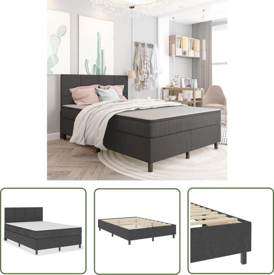 The Living Store Boxspring Bedframe Donkergrijs 201 x 160.5 x 116 cm Schuimvulling Boxspring Donkere Kleuren Boxsprings Kopen Bed Frame Slaapkamer Meubels