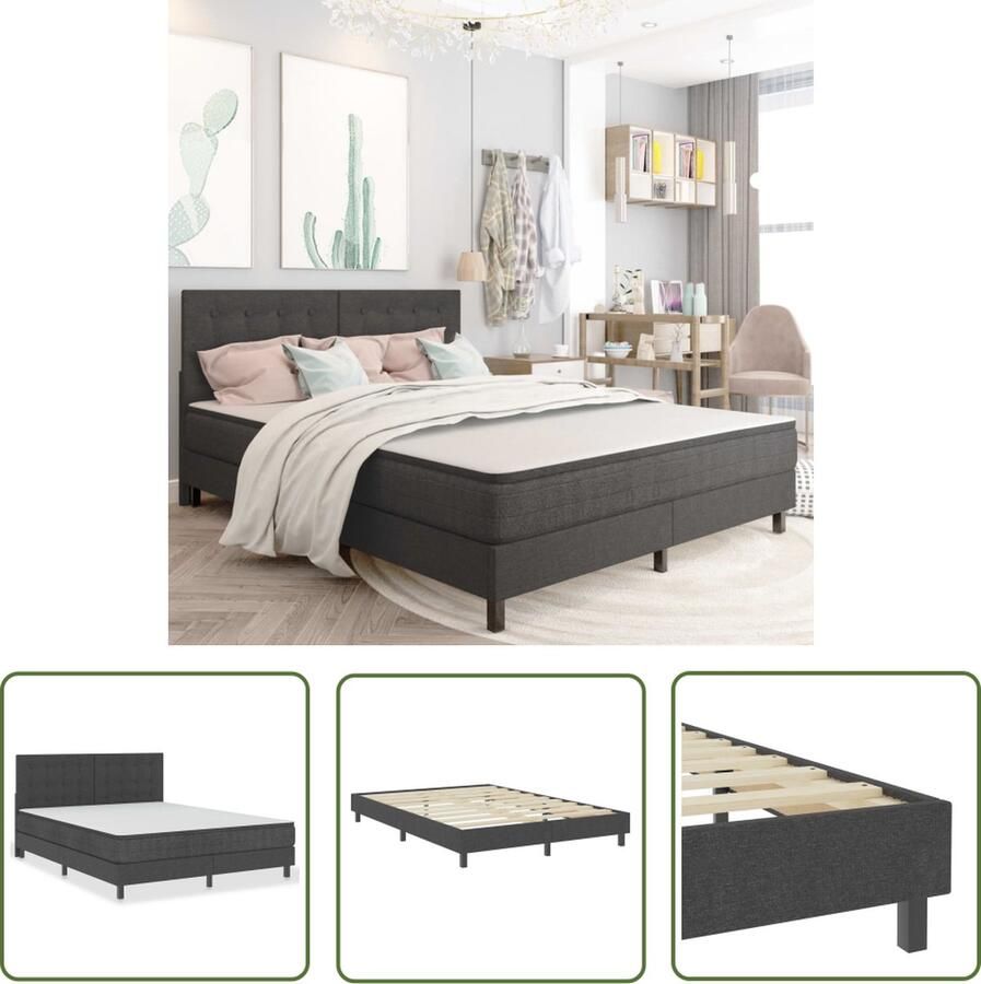 The Living Store Boxspring stof donkergrijs 160x200 cm Boxspring Boxsprings Boxspringbed Boxspringbedden Hotelbed Hotelbedden Bed Bedden Tweepersoonsbed Tweepersoonsbedden Slaapmeubel - Foto 4