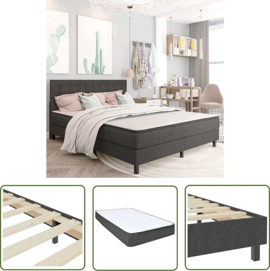 The Living Store Boxspring stof donkergrijs 160x200 cm Boxspring Boxsprings Boxspringbed Boxspringbedden Hotelbed Hotelbedden Bed Bedden Tweepersoonsbed Tweepersoonsbedden Slaapmeubel - Foto 3