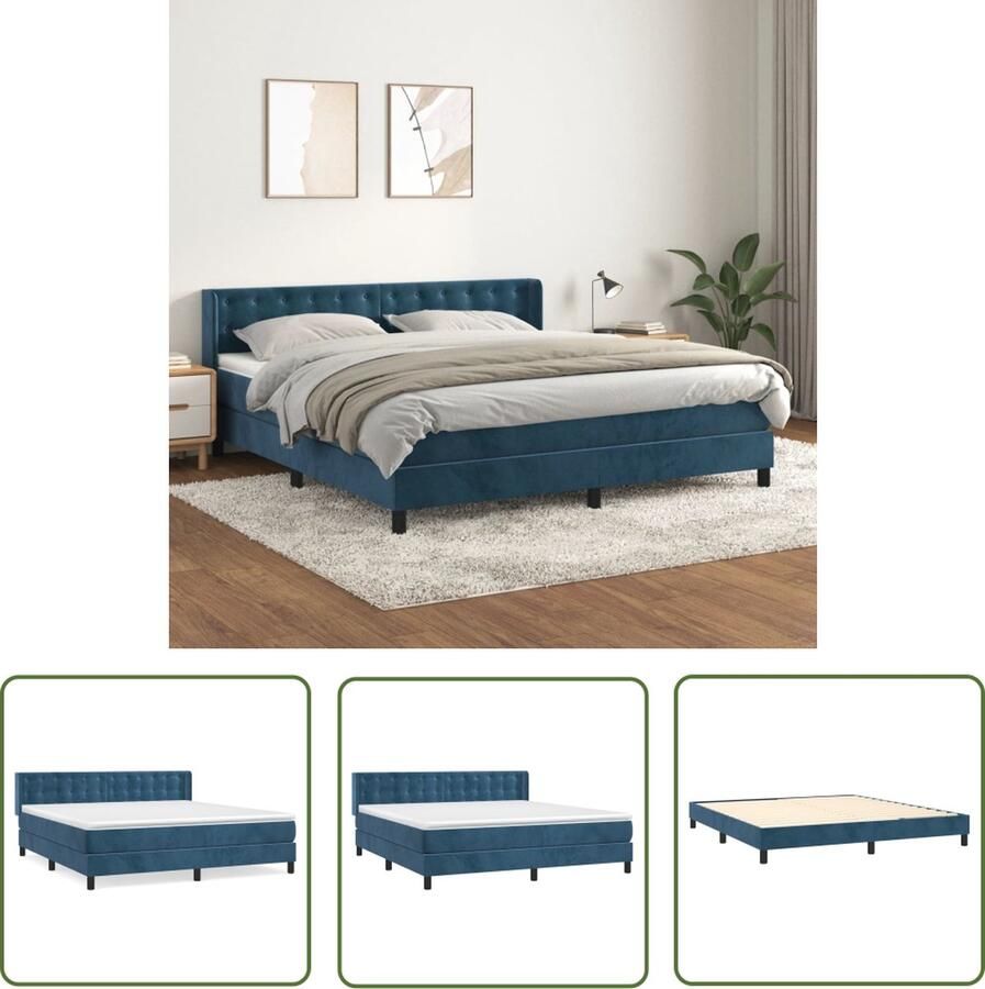 The Living Store Boxspringbed Donkerblauw Fluweel 203x163x78 88 cm Pocketvering Matras Middelharde Ondersteuning Huidvriendelijk Topmatras Boxspringbed Donkere Kleuren Fluweel Velvet Luxe Bed