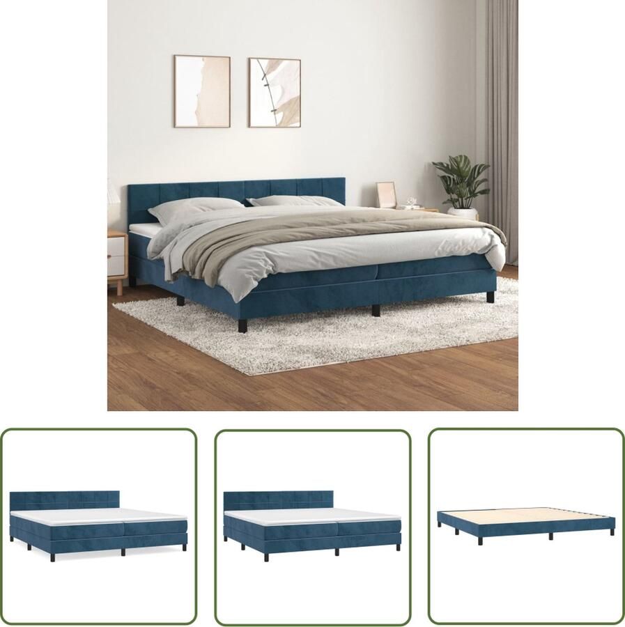 The Living Store Boxspringbed Donkerblauw 203 x 200 x 78 88 cm Fluweel Pocketvering Boxspringbed Donkere Kleuren Velvet Bed Tweepersoons Bed Pocketveer Matras