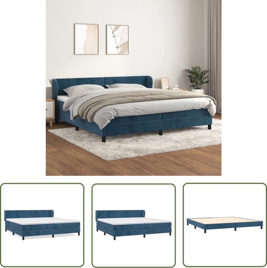 The Living Store Boxspringbed Donkerblauw fluwelen bed met verstelbaar hoofdbord Pocketvering matras Middelharde ondersteuning Huidvriendelijk topmatras 203 x 203 x 78 88 cm