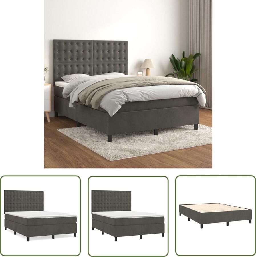 The Living Store Bed Donkergrijs Boxspringbed 203x144x118 128 cm Fluweel Boxspringbed Donkere Kleuren Velvet Bed Tweepersoonsbed Boxspring