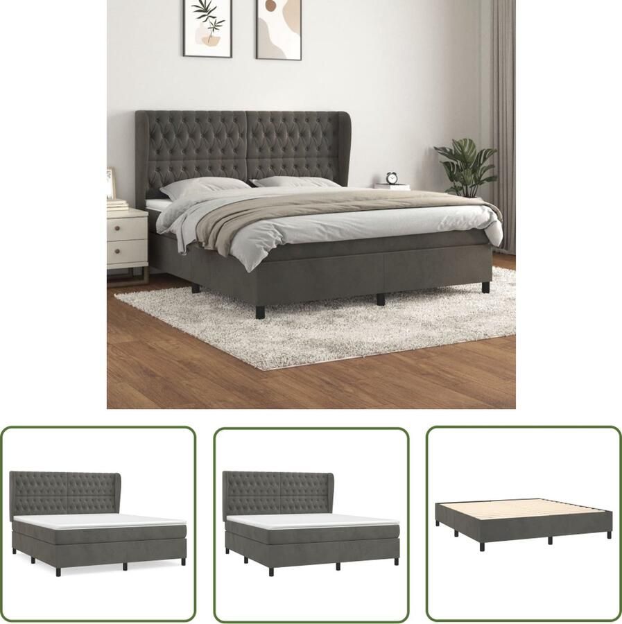 The Living Store Boxspringbed Donkergrijs Fluweel 203x163x118 128cm Pocketvering Middelharde ondersteuning Huidvriendelijk Boxspringbed Donkere Kleuren Fluweel Tweepersoonsbed Pocketvering