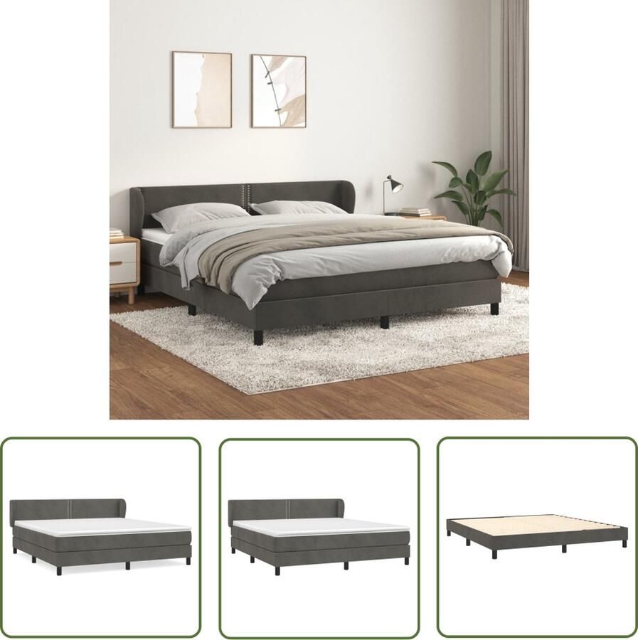 The Living Store Boxspringbed Donkergrijs Fluwelen Bed 203 x 183 x 78 88 cm Pocketvering Matras Middelharde Ondersteuning Huidvriendelijk Topmatras Boxspringbed Donkere Kleuren Velvet Bed Tweepersoonsbed Pocketveer Matras