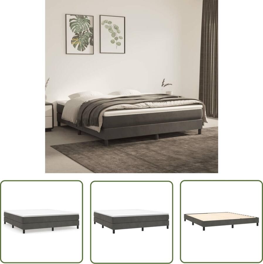 The Living Store Boxspringbed Donkergrijs Fluweel Pocketvering 180x200 Middelhard Boxspringbed Donkere Kleuren Velvet Pocketed Spring Mattress Middelhard