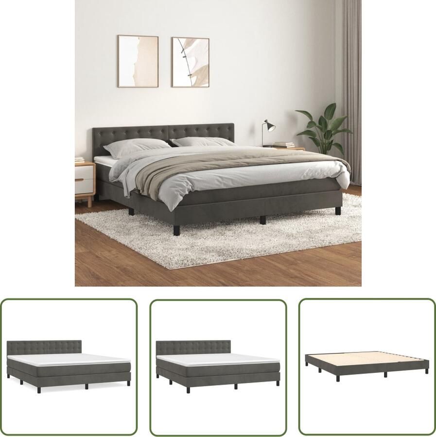 The Living Store Donkergrijs Boxspringbed 203 x 180 x 78 88 cm Fluweel Pocketvering Middelharde ondersteuning Huidvriendelijk Boxspringbed Donkere Kleuren Velvet Pocketed Spring Mattress Middelhard