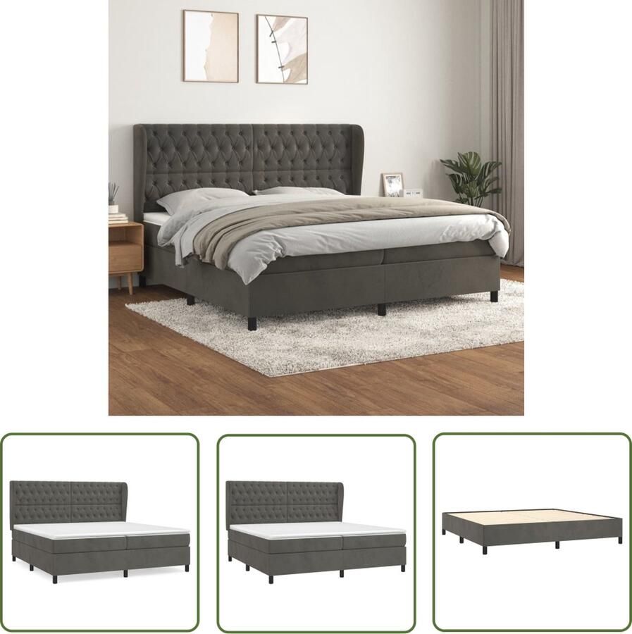 The Living Store Boxspringbed Donkergrijs Fluweel 203 x 203 x 118 128cm Pocketvering Matras Middelharde Ondersteuning Huidvriendelijk Topmatras Boxspringbed Donkere Kleuren Velvet Meubilair Slaapcomfort Pocketed Veren Matras