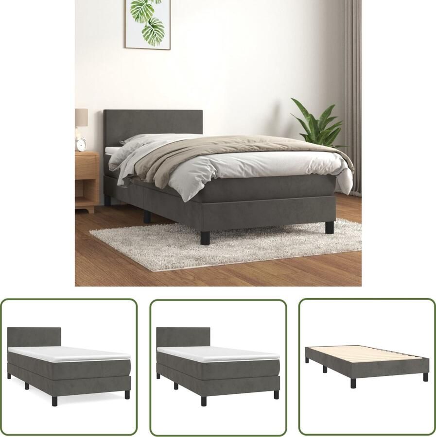 The Living Store Boxspringbed Donkergrijs fluweel 203 x 83 x 118 128 cm Pocketvering matras Middelharde ondersteuning Huidvriendelijk topmatras Boxspring Donkere Kleuren Velvet Bed Tweepersoonsbed Pocketed Spring Mattress - Foto 2