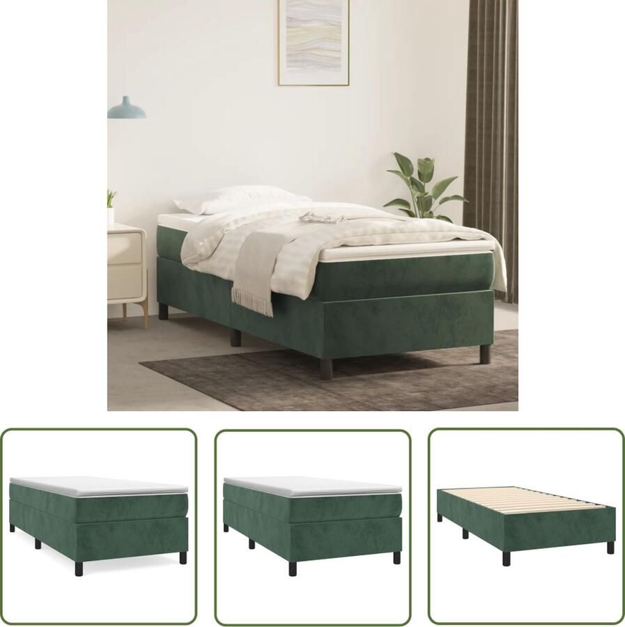 The Living Store Boxspringbed Donkergroen Fluweel 203x83x78 88 cm Pocketvering Middelharde ondersteuning Boxspringbed Donkere Kleuren Fluweel Pocketvering Middelhard - Foto 2