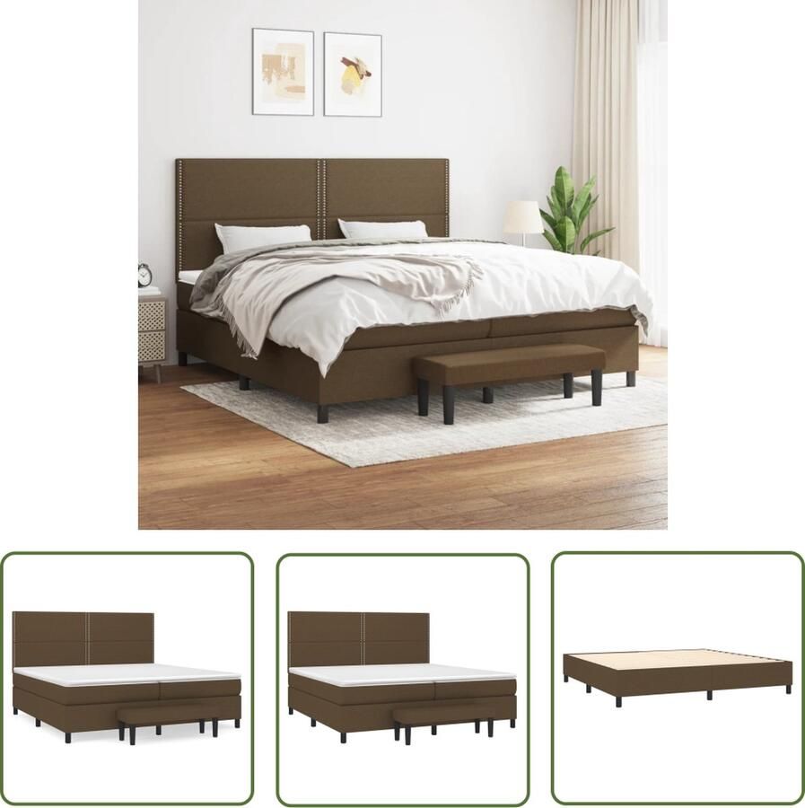 The Living Store Boxspringbed Donkerbruin 203 x 200 x 118 128 cm Pocketvering Middelharde ondersteuning Huidvriendelijk topmatras Multifunctioneel bankje
