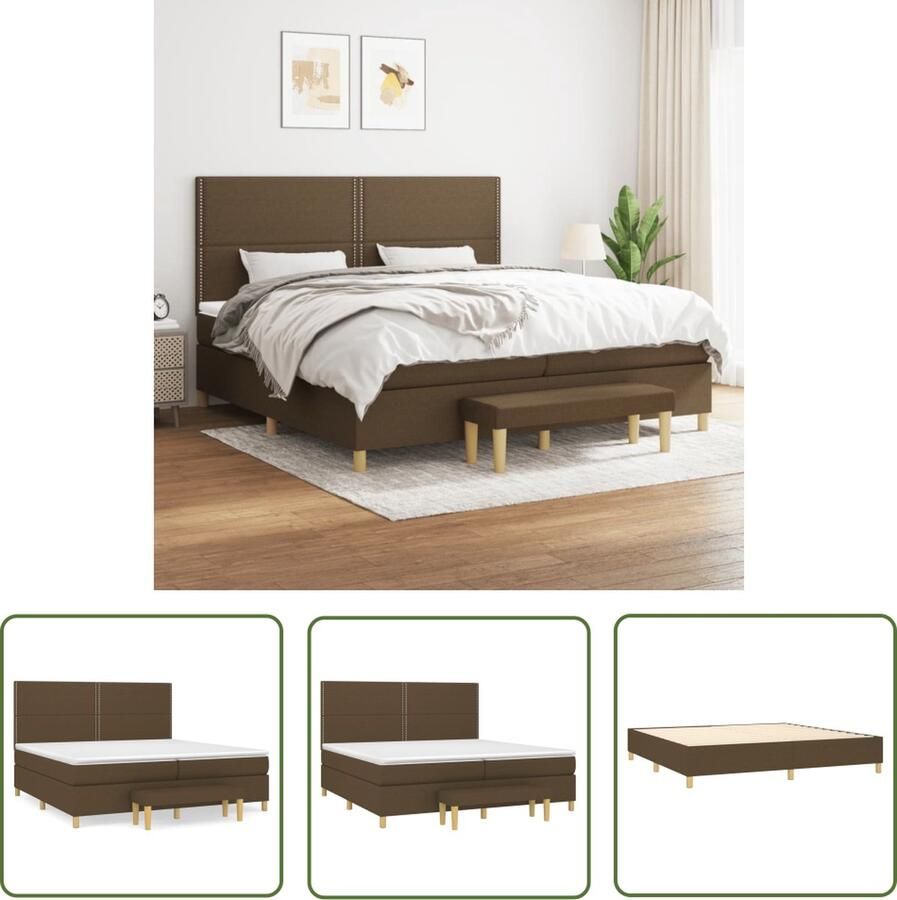 The Living Store Boxspring met matras stof donkerbruin 200x200 cm Boxspring Boxsprings Pocketveringbed Bed Slaapmeubel Boxspringbed Boxspring Bed Eenpersoonsbed Bed Met Matras Bedframe Ledikant