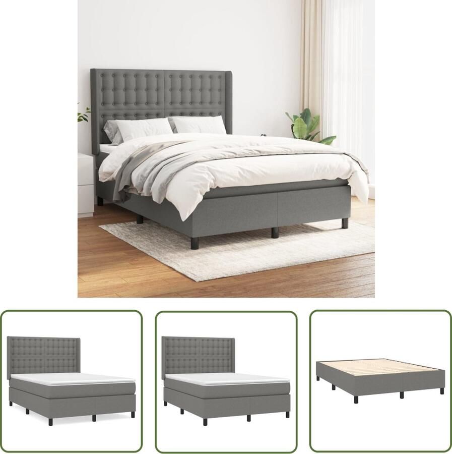 The Living Store Boxspringbed Donkergrijs 193 x 147 x 118 128 cm Pocketvering matras Middelharde ondersteuning 100% polyester stof Verstelbaar hoofdbord Huidvriendelijk topmatras Montagehandleiding incl Gratis levering