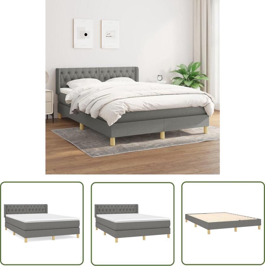 The Living Store Boxspringbed Donkergrijs 203x147x78 88 cm Pocketvering matras Boxspringbed Donkere Kleuren Slaapcomfort Pocketed Veren Matras