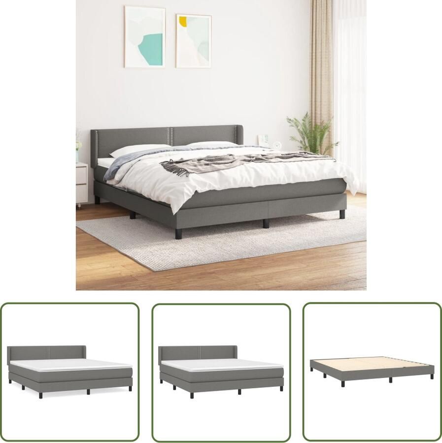 The Living Store Boxspringbed Donkergrijs 203 x 163 x 118 128 cm Pocketvering matras Middelharde ondersteuning Huidvriendelijk topmatras Boxspringbed Donkere Kleuren Boxspring Frame Pocketed Spring Mattress Medium Firm Mattress - Foto 2