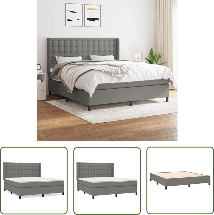 The Living Store Boxspringbed Donkergrijs 203 x 163 x 118 128 cm Pocketvering matras Middelharde ondersteuning Huidvriendelijk topmatras Boxspringbed Donkere Kleuren Boxspring Frame Pocketed Spring Mattress Medium Firm Mattress - Foto 3